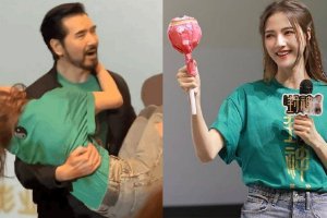 62岁费翔路演现场公主抱娜然