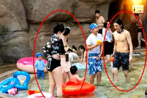 网友水上乐园偶遇向佐郭碧婷一家