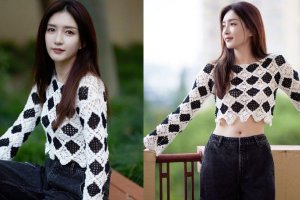 江疏影镂空针织衫清爽迎接九月