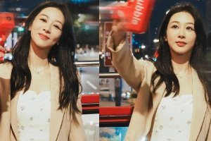 杨紫工作室晒夜景随拍穿碎花长裙温柔