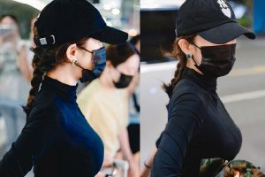 杨幂机场全黑造型酷辣十足身材优越