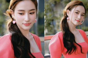 何超莲粉色爱心耳环甜度爆表