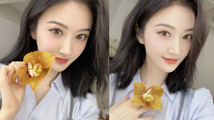 景甜晒花朵怼脸自拍九宫格