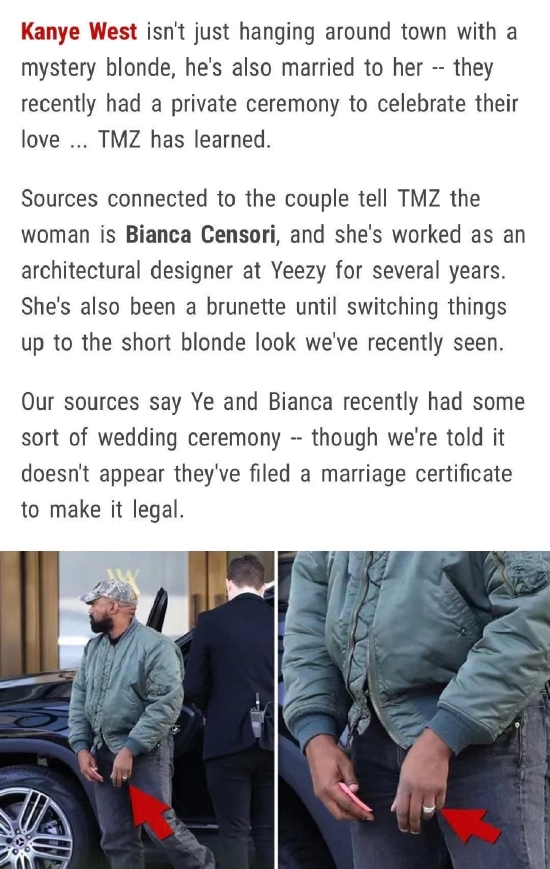 侃爷与新女友秘密举行婚礼 此前曾失踪数周