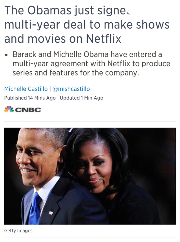 外媒报道Netflix与奥巴马夫妇签约