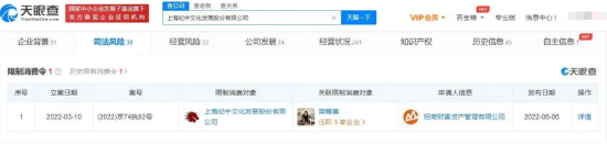 上海纪中文化进展股份有限公司新增一则
制约消费令