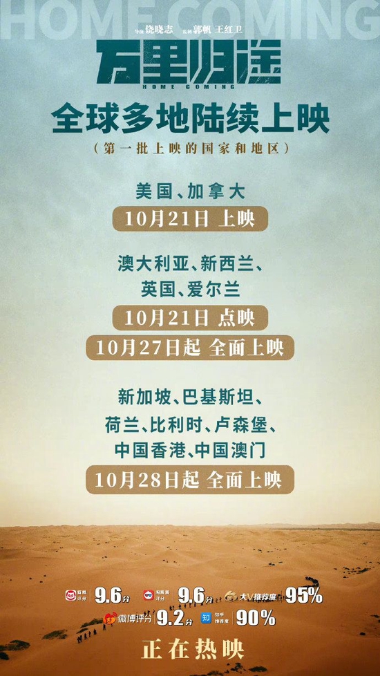 《万里归途》将于10月21日起在全球多地陆续上映