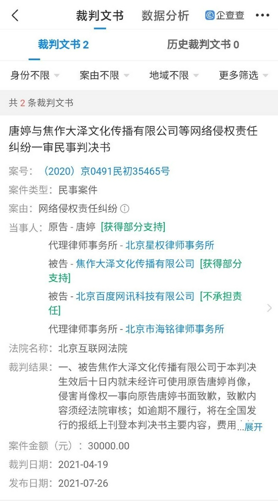 唐艺昕网络侵权案一审胜诉