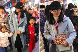 李冰冰带小外甥逛菜市场 打扮时髦年轻