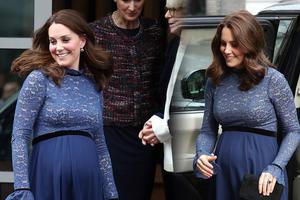 凯特王妃穿蕾丝裙孕肚凸显开心大笑