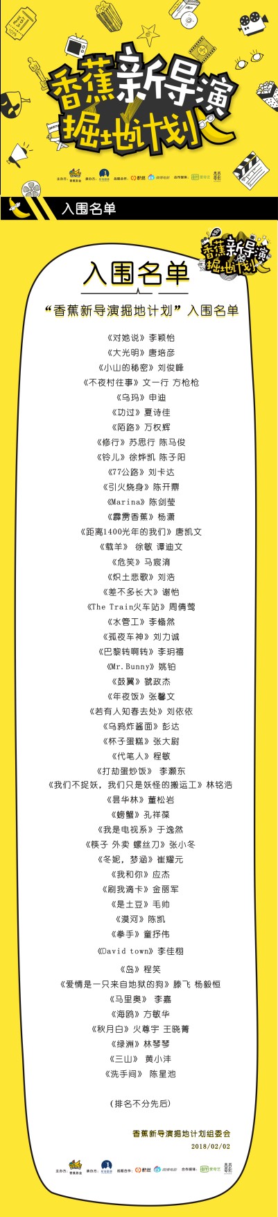 香蕉新导演掘地计划入围名单