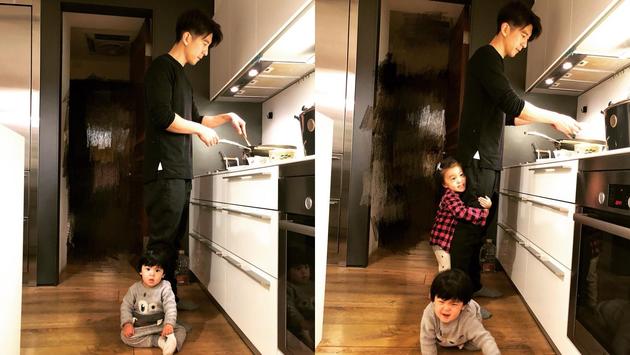 修杰楷下厨咘咘抱大腿 Bo妞奋力往前爬画面搞