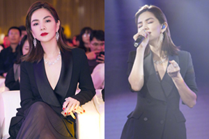 Ella深V黑裙配红唇气场全开女人味十足