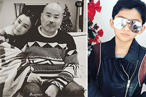 张柏芝搂爸爸合影动容儿子穿兄弟装