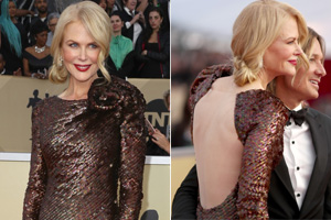 演员工会奖妮可大露性感美背比剪刀手