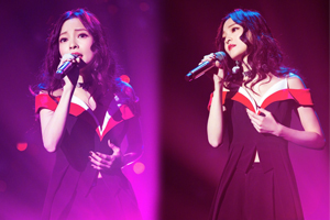 张韶涵穿黑色露肩裙大秀苗条好身材