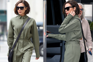 贝嫂工装风出街时髦有型露万年冰块脸