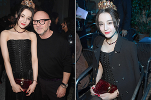 迪丽热巴头戴王冠米兰看秀似公主