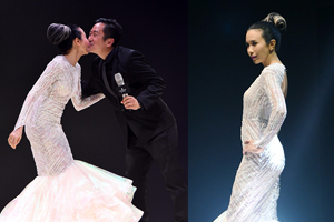 莫文蔚登T台秀猫步 与男嘉宾贴面吻