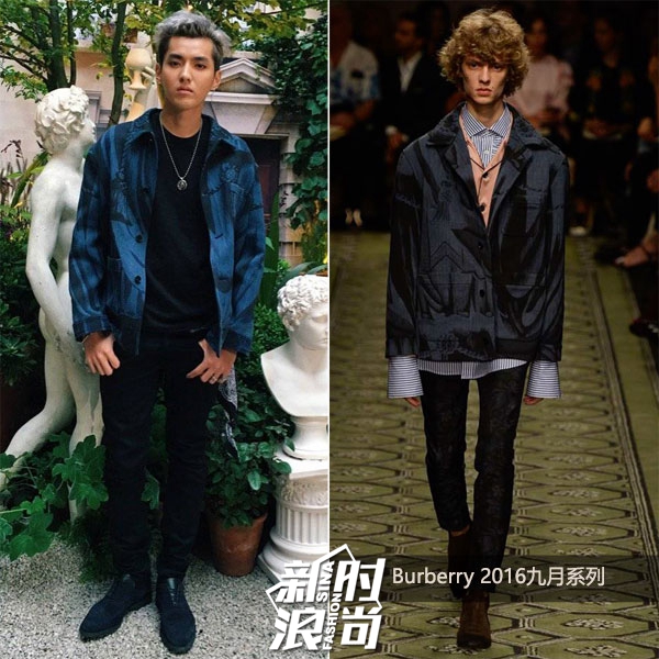 吴亦凡身着Burberry 2016九月系列新款夹克亮相秀场