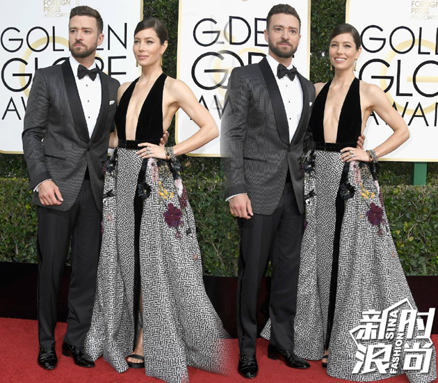 Justin Timberlake与妻子Jessica Biel甜蜜携手亮相金球奖红毯
