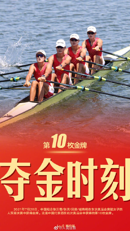 东京奥运会赛艇女子四人双桨 中国组合陈云霞 张灵 吕扬 崔晓桐夺冠