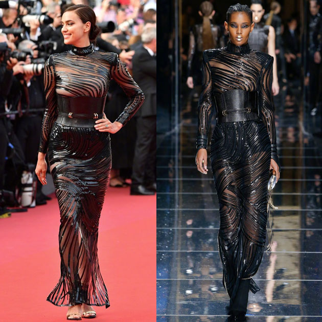 伊莉娜身穿Balmain 2017秋冬系列礼服