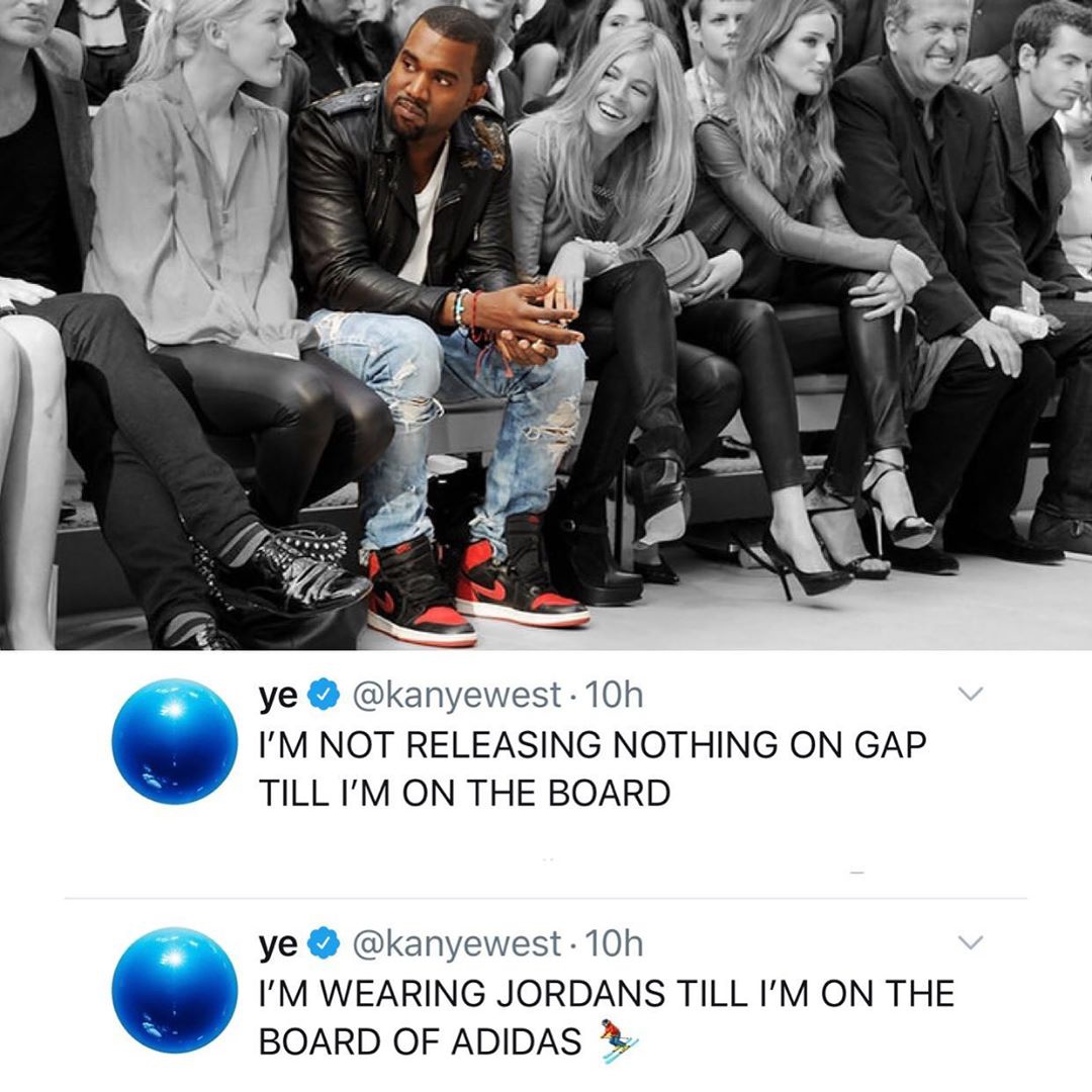 侃爷发文“威胁”GAP与Adidas 进不了董事会就只穿Jordan