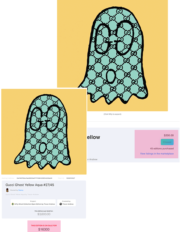 “Gucci Ghost Yellow Aqua”在NFT售卖平台上售价