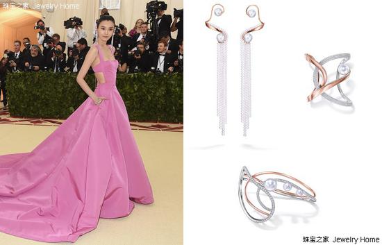奚梦瑶佩戴TASAKI塔思琦Atelier系列 耳环、手镯出席Met Gala