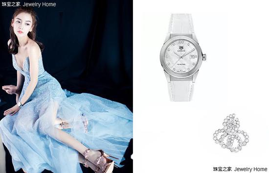 Angelababy佩戴TAG HEUER 泰格豪雅 CARRERA系列腕表、Dior 迪奥 钻石戒指