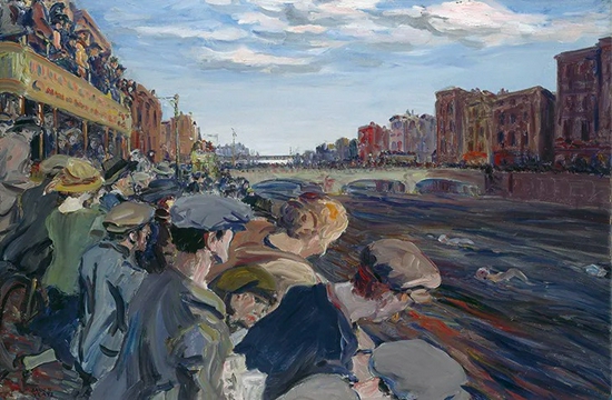 杰克·巴特勒·叶芝，《利菲河上的游泳比赛》（The Liffey Swim），1923年，© 爱尔兰国家美术馆（都柏林）