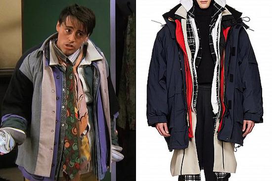 左图为《老友记》中Joey的经典造型，右图为Balenciaga 2018秋冬系列外套