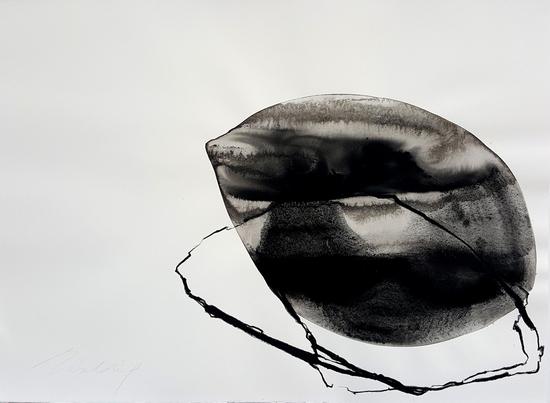 《来自阴影》,2018,铁锈/纸本水墨,56x76公分