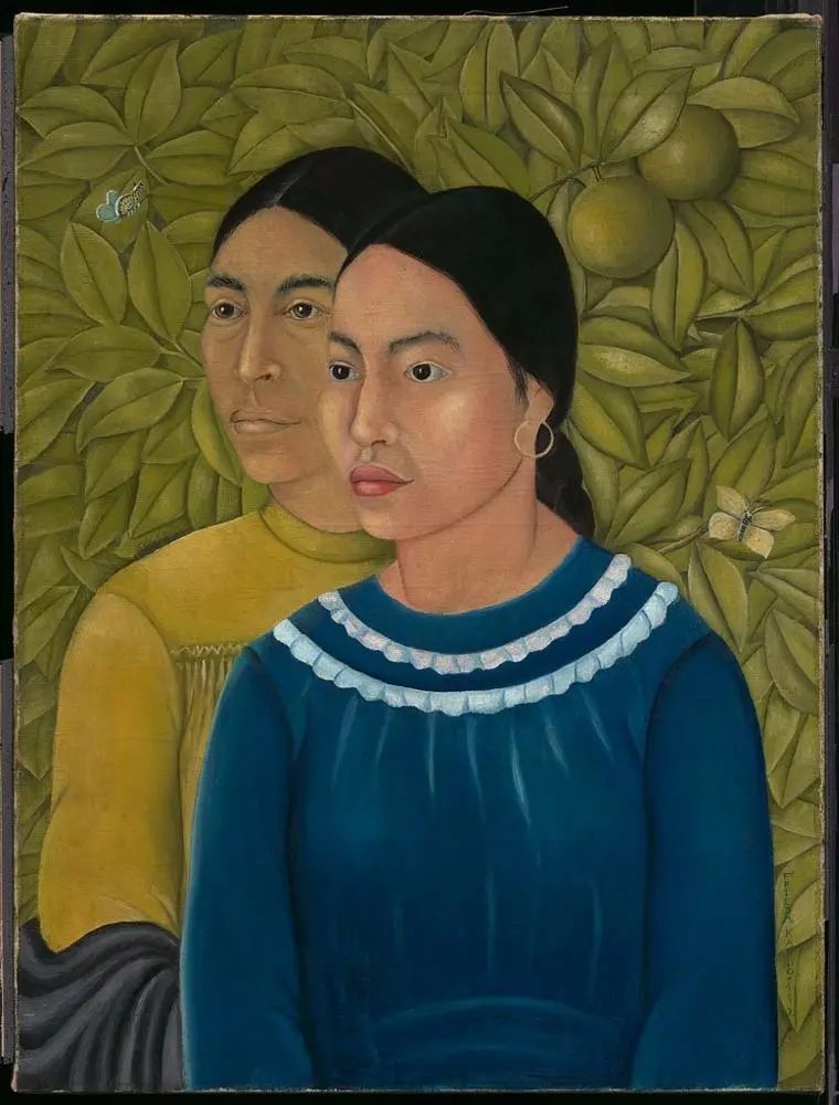 《两个女人（萨尔瓦多拉和赫尔米尼亚）》，弗里达·卡洛，墨西哥，1928年，布面油画
