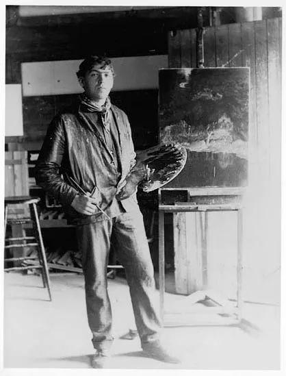 工作室中的纽厄尔·康弗斯·韦思，约1903——04年。图片来自维基共享资源