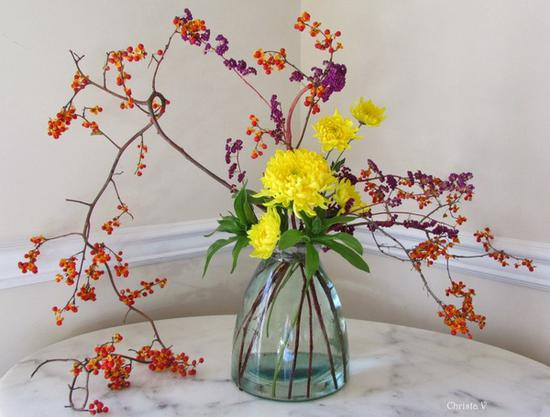 　分享一下菊花插花的范例，大家可以自己DIY尝试一下 图片来自 Christa atCedarmereFarm
