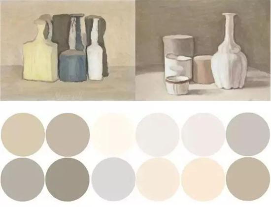 ▲莫兰迪色系，也就是“高级灰”色调，多为低饱和度的灰色调和中间色调