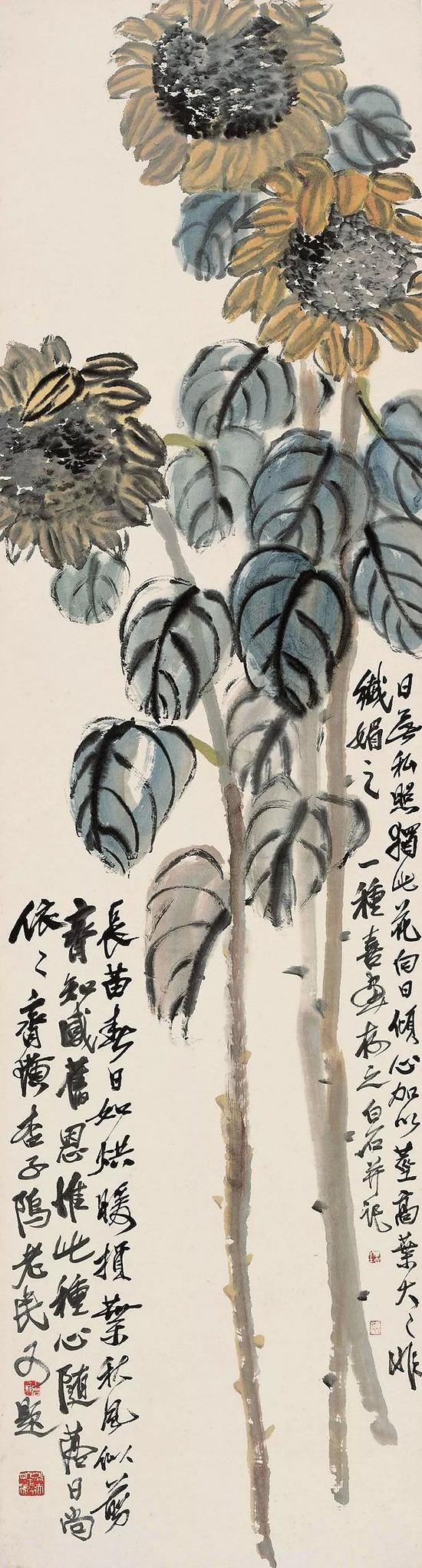 1951年齐白石《向日葵》(2013年中国嘉德春拍 成交价:1552.5万元)
