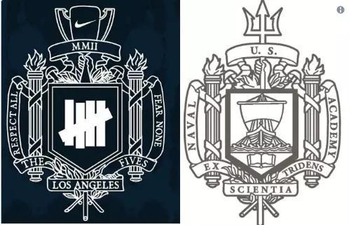 左为 The Fives 系列商标，右为美国海军学院校徽