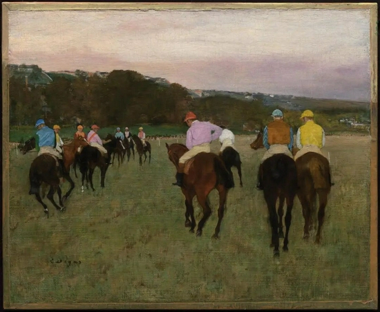 德加《朗尚赛马场》Racehorses at Longchamp,1871,可能重绘于1874