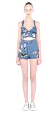  Valentino蝴蝶刺绣牛仔裤