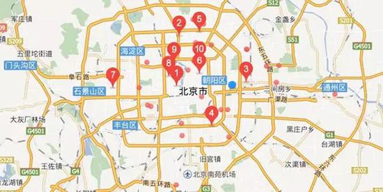 　　北京鲍师傅店铺地图，基本集中在北二环的核心老城区