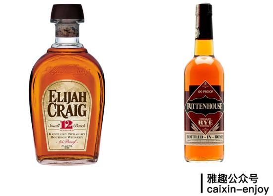 左：Elijah Craig 12年的波本；右：RittenHouse黑麦威士忌，贵得有道理