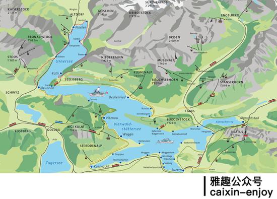 巡游路线及日内瓦湖周边地形图