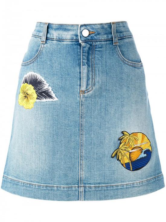 STELLA MCCARTNEY 花卉贴花牛仔半身裙$545 STELLA MCCARTNEY 花卉贴花牛仔半身裙$545