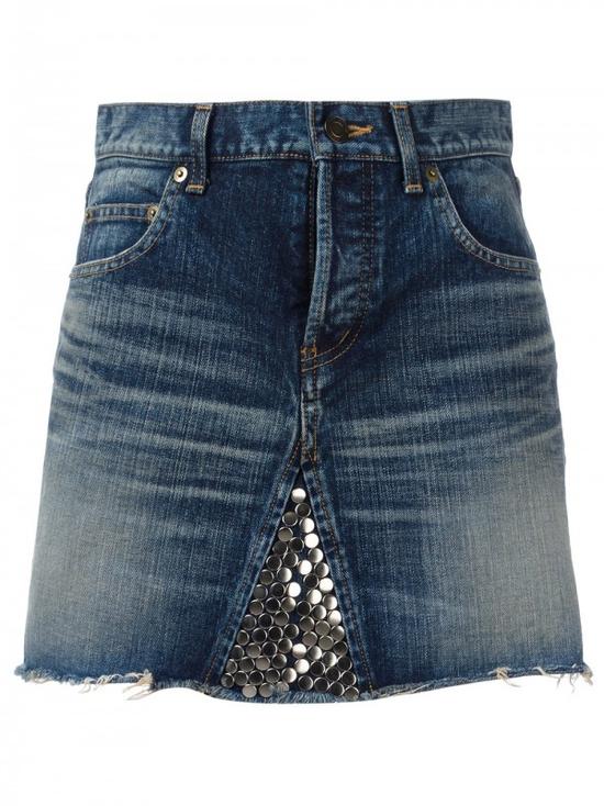 SAINT LAURENT 铆钉细节迷你半身裙$2,011 SAINT LAURENT 铆钉细节迷你半身裙$2,011