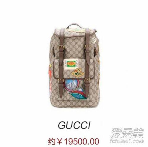 双肩包是来自GUCCI，红绿的包带非常有GUCCI的特色~