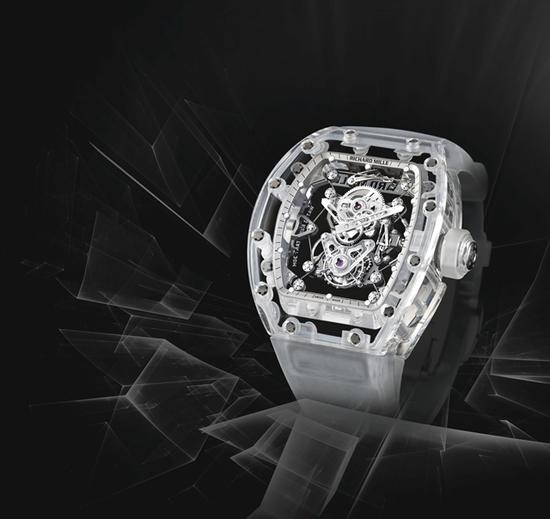 Richard Mille RM56-02型号非常精美重要蓝宝石材质酒桶型镂空陀飞轮腕表，图片来源苏富比。