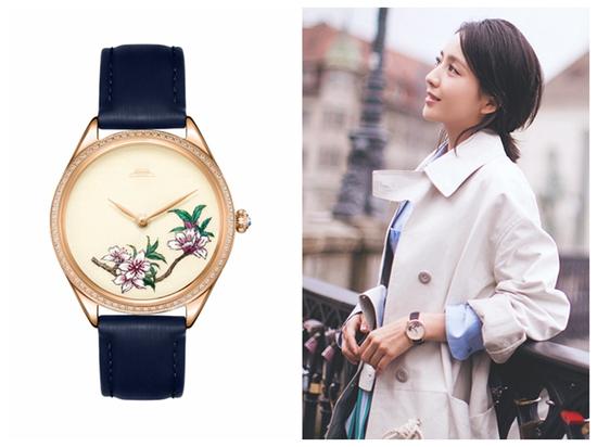 佟丽娅佩戴北京表丝语系列桃花腕表，图片来源北京表。